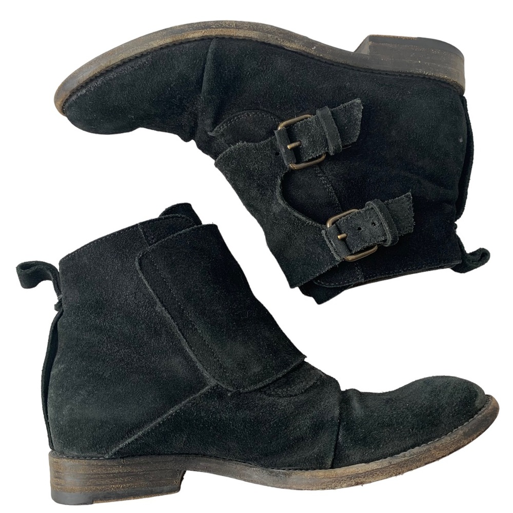 Sartore Distressed Black Suede Ankle Boots with Buckles Size 35.5